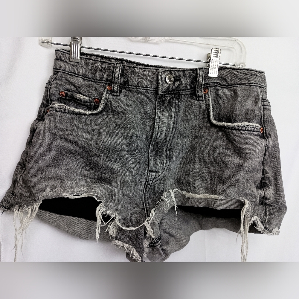 ZARA Denim Gray Jean Grunge Thrashed Shorts Distressed‎ High-Waisted (#704)